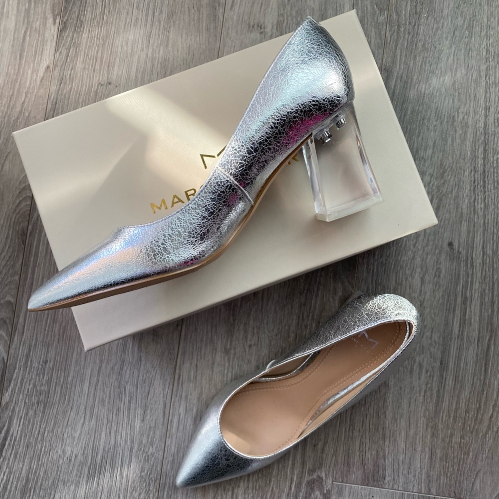 Brand new Silver/clear heel pumps